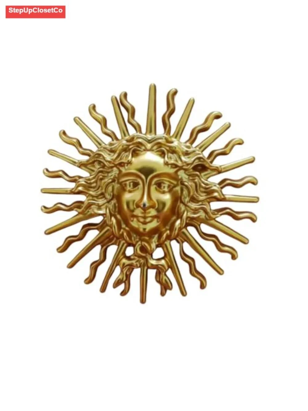Vintage Gold Plated Sun Goddess Brooch Pin Baroque Celestial Helios Face Brooch